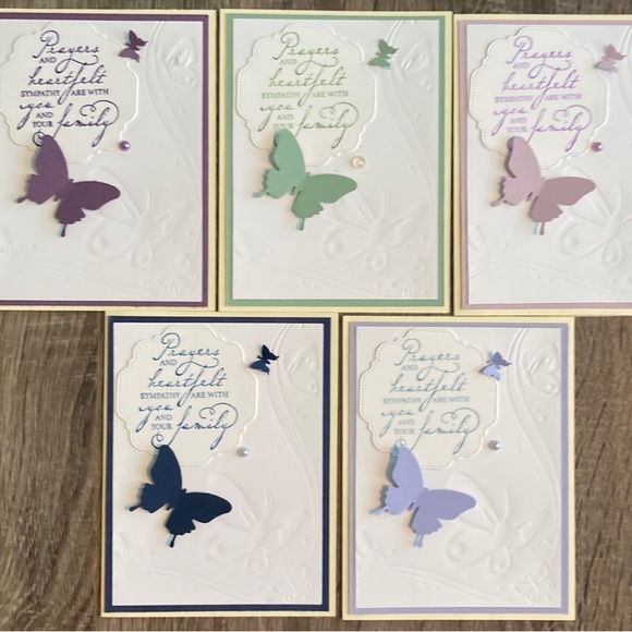 5 pk Hand Crafted Assorted Color Sympathy Cards Blank Inside CoordinatiEnvelopes - Picture 9 of 11